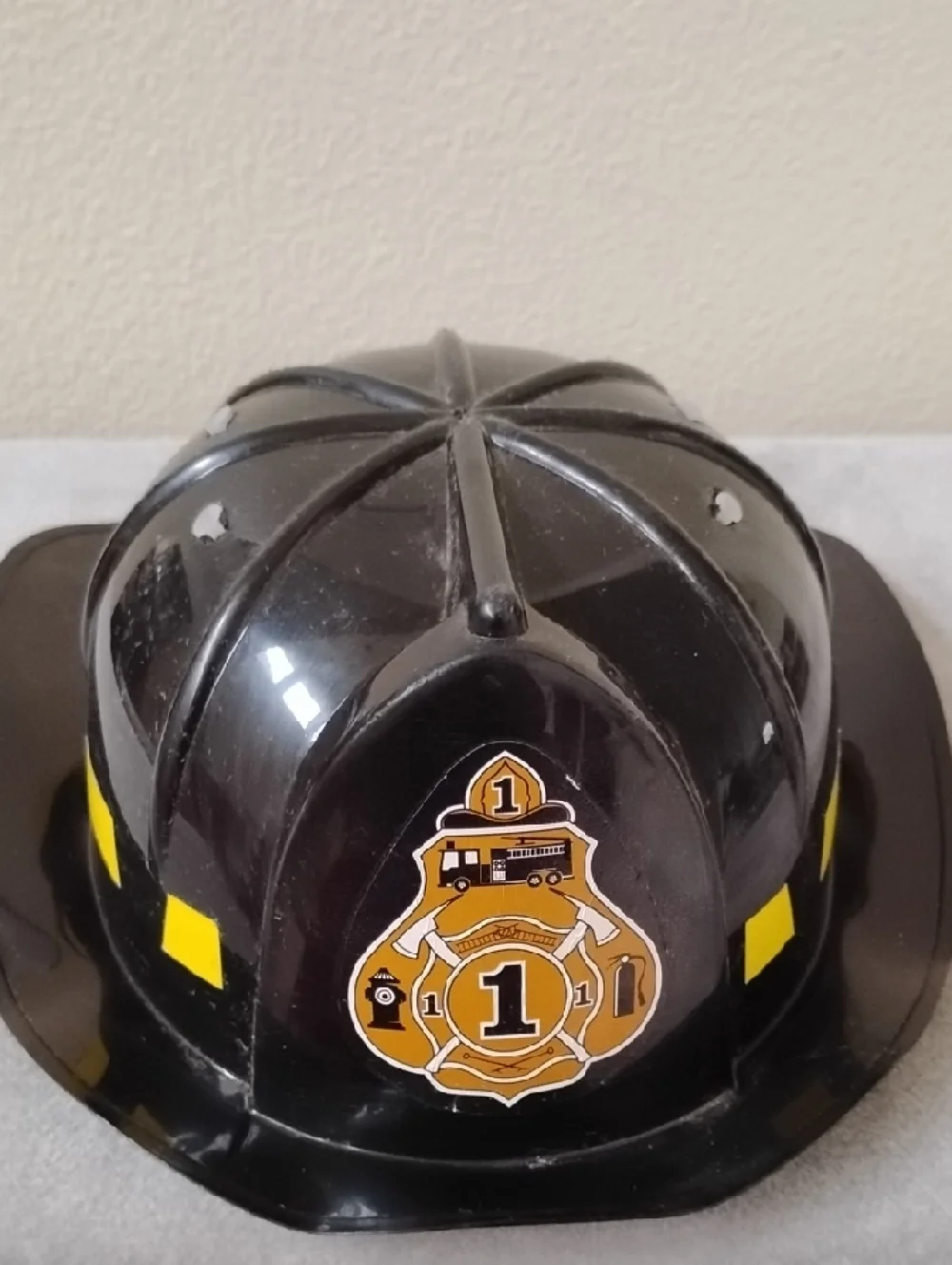 D- Kids Black Firefighter Dress-Up Helmet with Yellow Accents